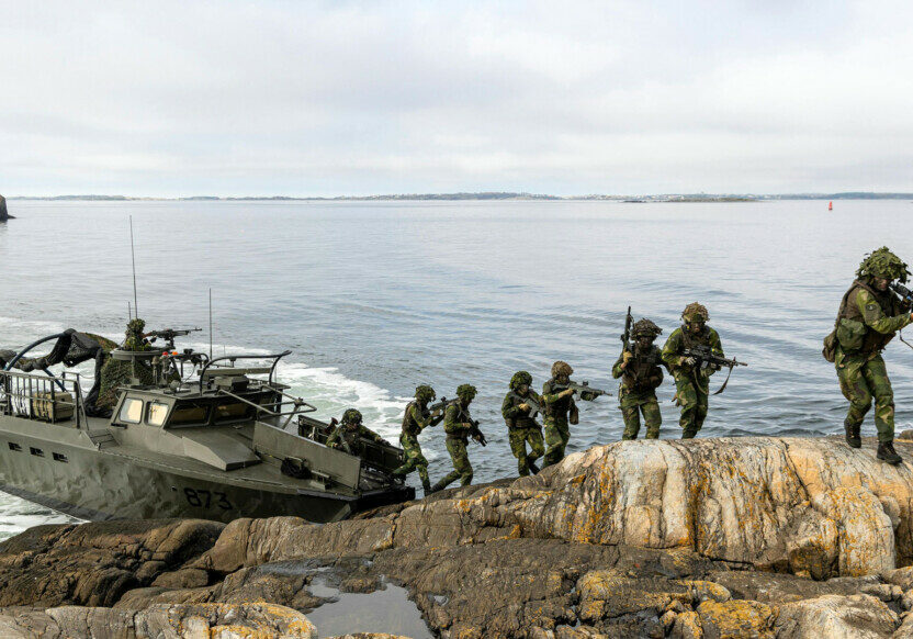 Swedish Marines secure an island during an amphibious exercise near Gothenburg.